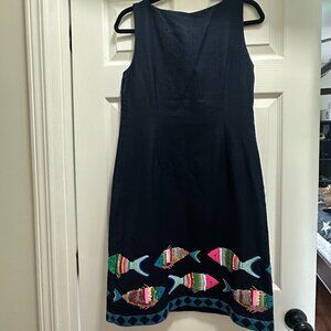 NWT Navy Blue Sleeveless Shift Dress with Sequin Fish Size 8